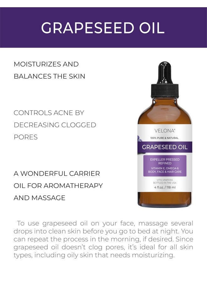 velona Grapeseed Oil 4 fl oz | 100% Pure and Natural Carrier Oil | Refined, Cold pressed | Skin, Face, Body, Hair Care | Use Today - Enjoy Results - Image 2