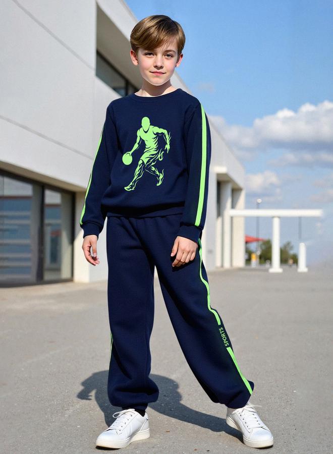 Take Two Teens Navy Graphic Sweatshirt And Joggers Set - Image 1