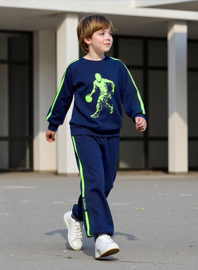 Take Two Teens Navy Graphic Sweatshirt And Joggers Set - Image 2