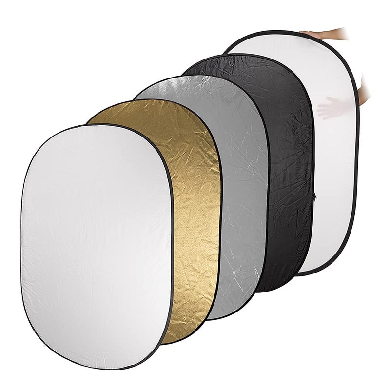 Fotodiox 40x60in 5-in-1 Collapsible Reflector Panel with Bag for Photography and Video - Black, Gold, Silver, Translucent, and White Panel - Image 1