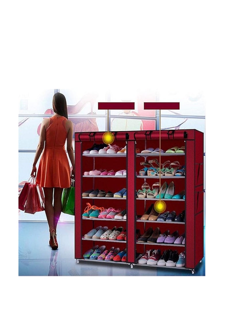 12-Layer Rectangle Shoe Rack  Red 120x30x118cm - Image 2