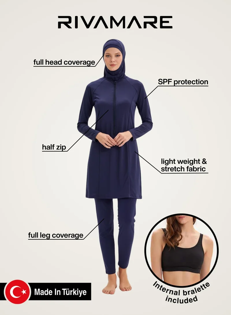 Rivamare Navy Noor Burkini 5-Piece Modest Swimwear Set for Women | Best Price UAE