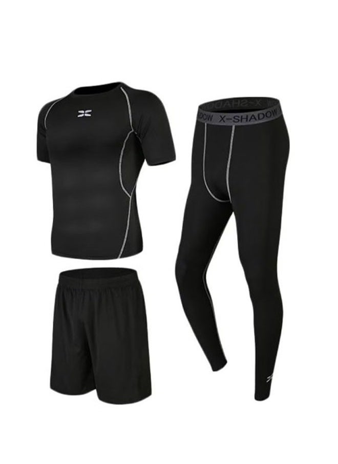 Aralifes Sportswear Set Black Men Fitness Clothing Tights Sports Suits L  - Image 1