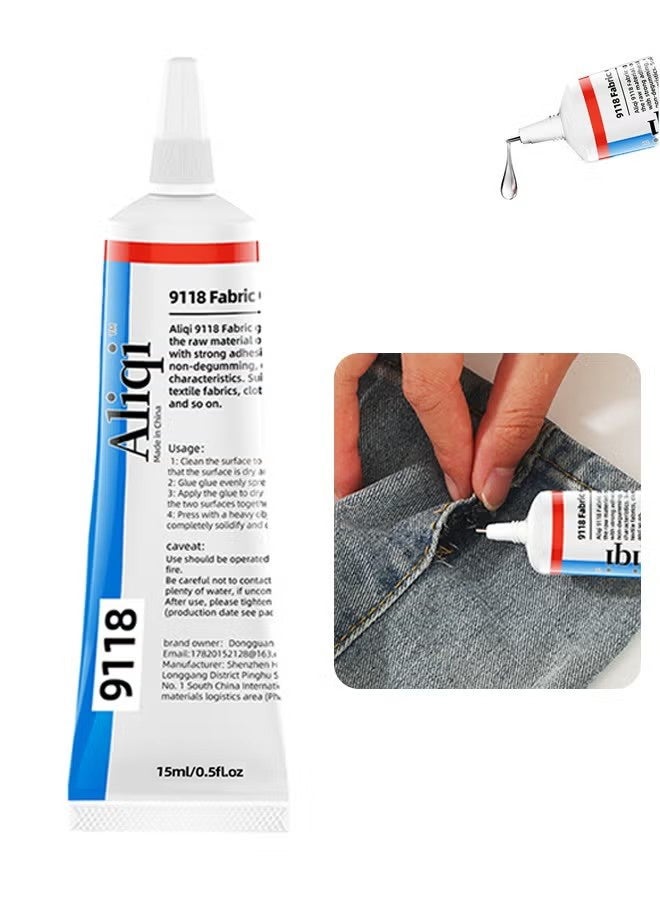 Aliqi Fabric Glue 15ml, Quick Dry Multi-Fabric Glue, Permanent Clear, Washable, for Patches Drying Waterproof Fabric Adhesive Glue for All Fabrics, Clothes - Image 1