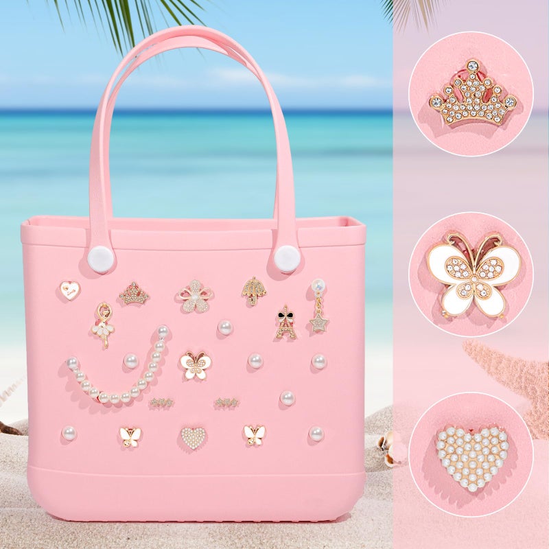 WYVAS Charms for Bogg Bag, Pearls Butterfly Flowers & Chain Cute Decorative Pearl Charms Accessory Compatible with Rubber Simply Southern Beach Bag, Insert for Beach Tote Birthday(21 Pcs) - Image 2