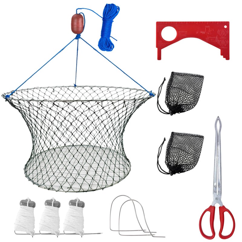 Aqwxc 1 Pack Double Ring Crab Trap - Steel Ring Crab Net, 24" Top, 20" Bottom, 50' Rope, Clip, Gauge for Dungeness, Rock and Blue Crabï¼ˆKIT1 - Image 1