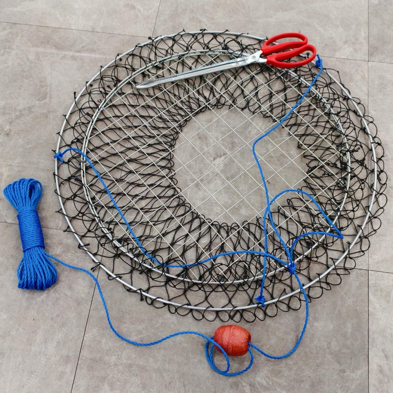 Aqwxc 1 Pack Double Ring Crab Trap - Steel Ring Crab Net, 24" Top, 20" Bottom, 50' Rope, Clip, Gauge for Dungeness, Rock and Blue Crabï¼ˆKIT1 - Image 4