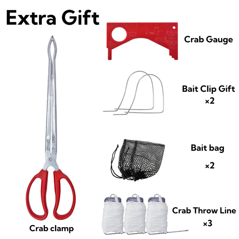 Aqwxc 1 Pack Double Ring Crab Trap - Steel Ring Crab Net, 24" Top, 20" Bottom, 50' Rope, Clip, Gauge for Dungeness, Rock and Blue Crabï¼ˆKIT1 - Image 3