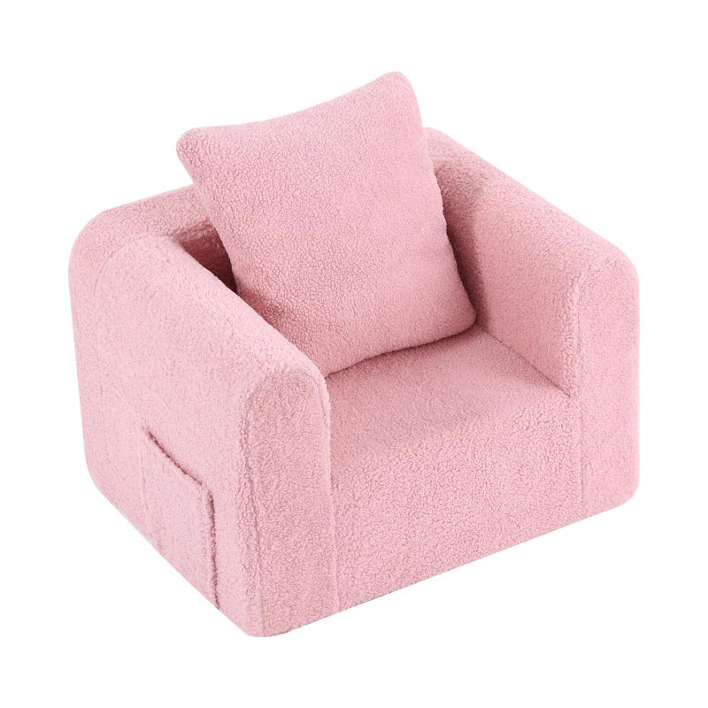 Welnow Kids Sofa with Pillow Cozy Toddler Chair Soft Foam Seat for Reading Childrens Couch with Armrest Lightweight Comfy Kids Furniture for Bedroom Playroom for Boys and Girls Sherpa Pink