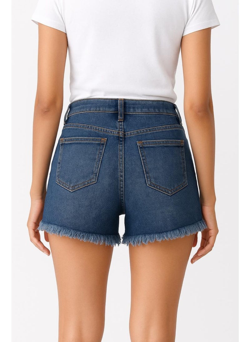 VANILLA STAR Women’s High-Waist Distressed Denim Shorts With Frayed Hem – Casual Blue Jean Shorts For Summer - Image 2