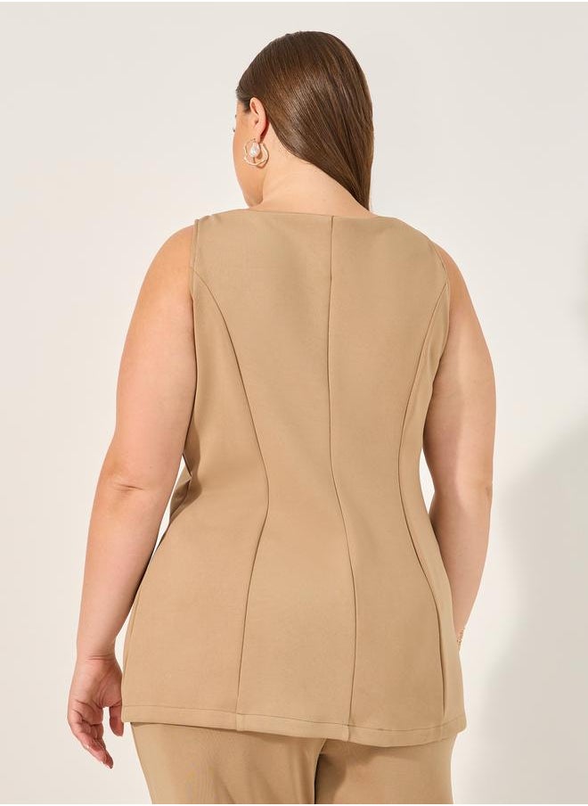Styli Solid Sleeveless Button-Down Top  - Image 4