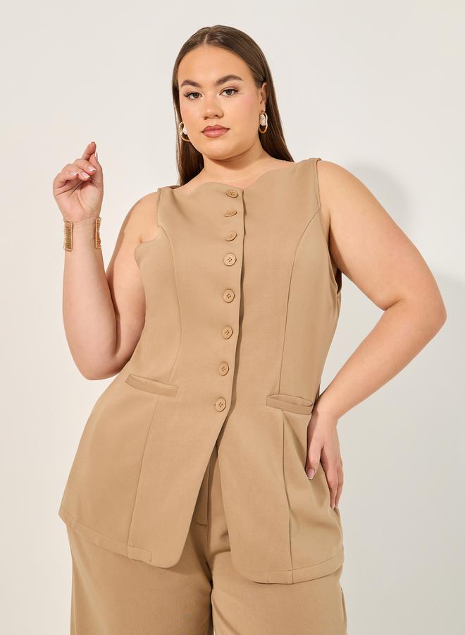 Styli Solid Sleeveless Button-Down Top - Image 1