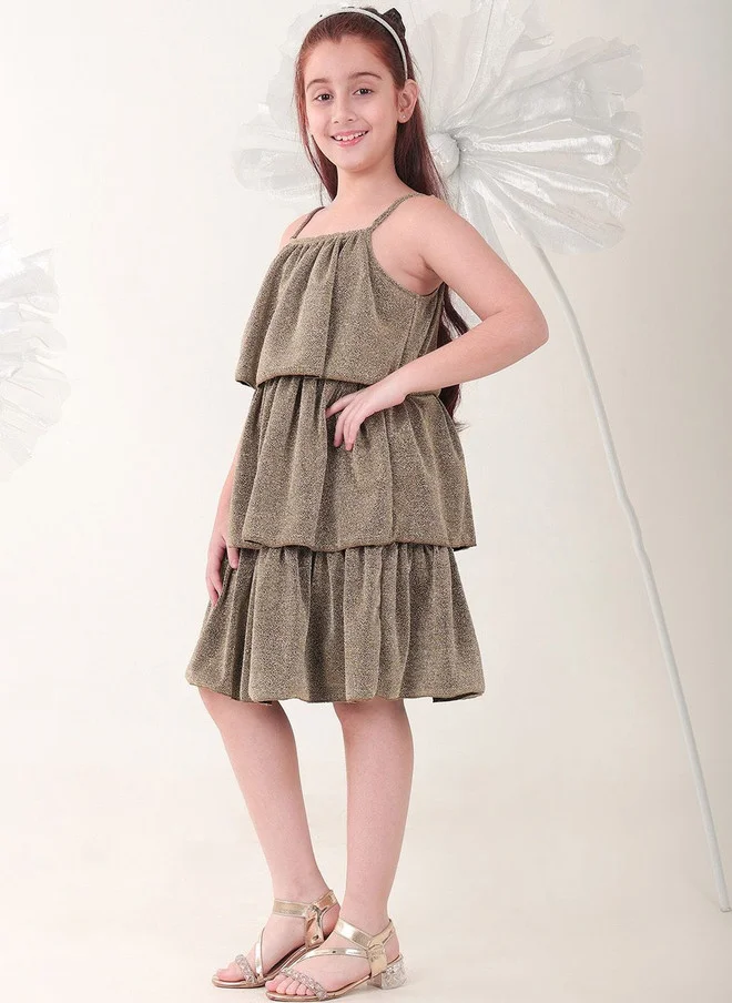Bonkids BONKIDS Gold-Toned Satin Fit & Flare Dress for Girls