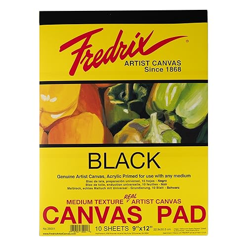 Fredrix 35001 Black Canvas Pad, 10 Sheets, 9 By 12 Inches - Image 1