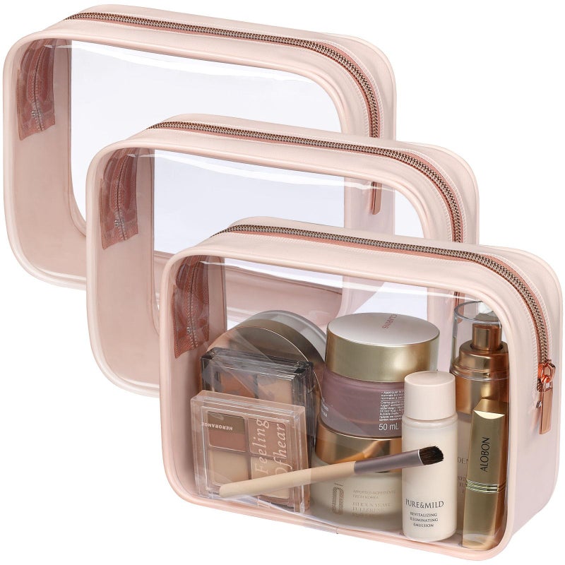 حقيبة مستحضرات التجميل المعتمدة من TSA - حقيبة مكياج شفافة مقاومة للماء بحجم ربع - حقيبة سفر لمستحضرات التجميل للنساء - حقيبة متوافقة مع شركات الطيران - 3 قطع