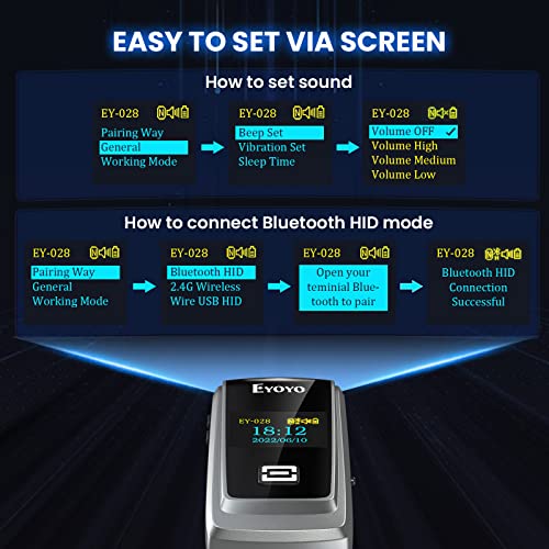 Eyoyo QR Code Scanner with LCD Display Mini Portable Bluetooth Barcode Scanner Wireless 1D 2D Book Bar Code Scanner for Library Classroom Inventory Compatible with iPhone iPad Android iOS POS Laptop - Image 3