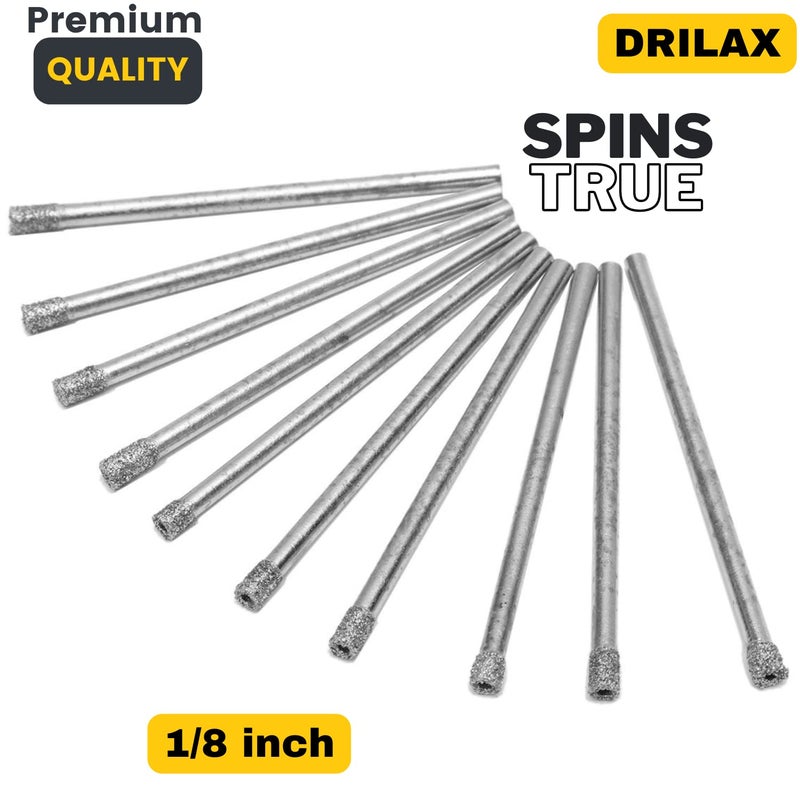 DRILAX مجموعة مثقاب ماسي مجوف 10 قطع 1/8 بوصة | مثاقب ماسية متوافقة مع دريمل للزجاج والحجر والسيراميك والبلاط - Image 4