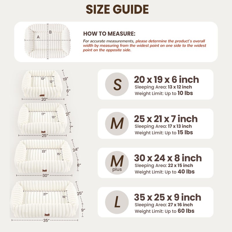 Warmrest Washable Dog Bed for Small Medium Dogs - Rectangle Orthopedic Corduroy Fleece Pet Bed with Removable Cover and Nonskid Bottom, Calming Puppy Bed Soft Pet Sofa, Cream(25x21x7inchs) - Image 3