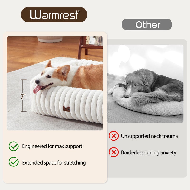 Warmrest Washable Dog Bed for Small Medium Dogs - Rectangle Orthopedic Corduroy Fleece Pet Bed with Removable Cover and Nonskid Bottom, Calming Puppy Bed Soft Pet Sofa, Cream(25x21x7inchs) - Image 2