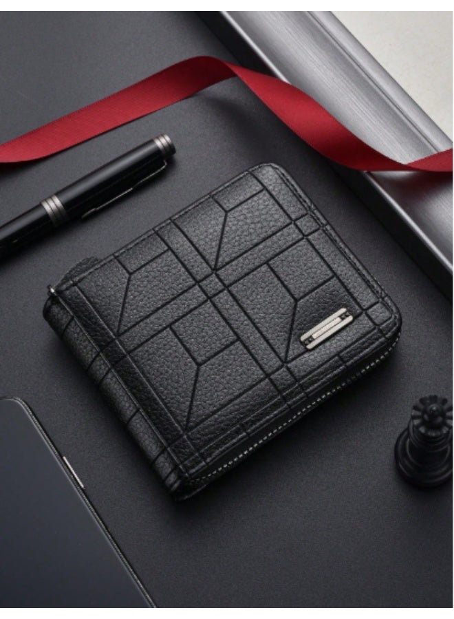 UKA Men's short wallet in Korean style, popular classic horizontal design, large capacity with multiple card slots - Image 1