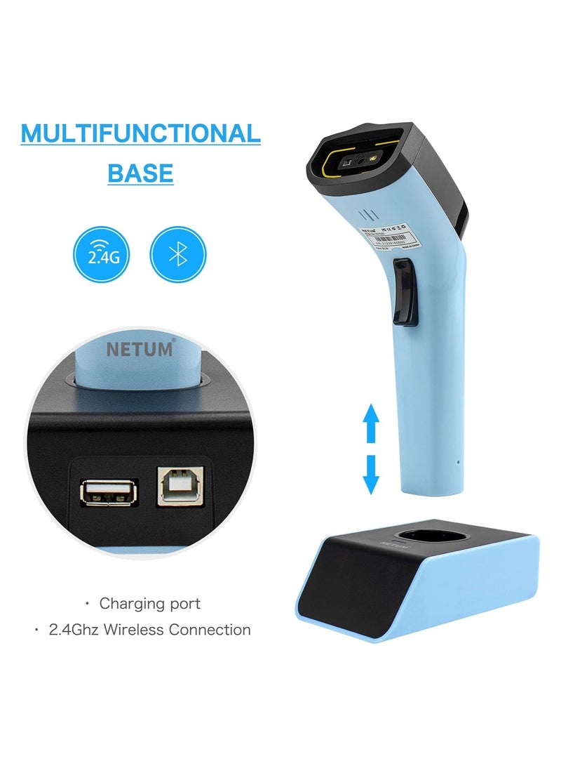 NETUM Bluetooth Wireless 2D Barcode Scanner, Hands Free Barcode Reader with Stand and Built-in Memory, Works with MAC OS, Windows, iOS, Android, Transfers Up to 50 Meters - Image 2