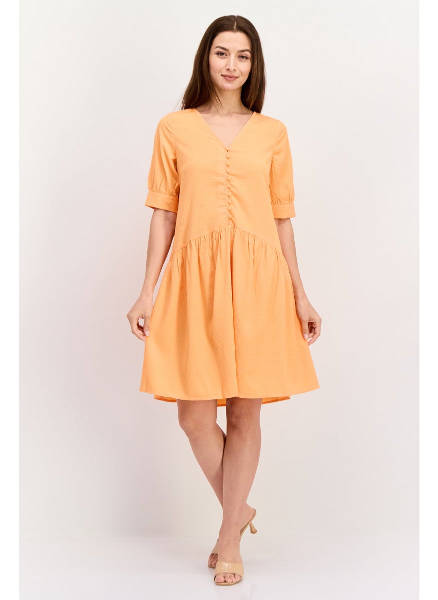 PIECES Women Textured Mini Dress, Orange  - Image 3