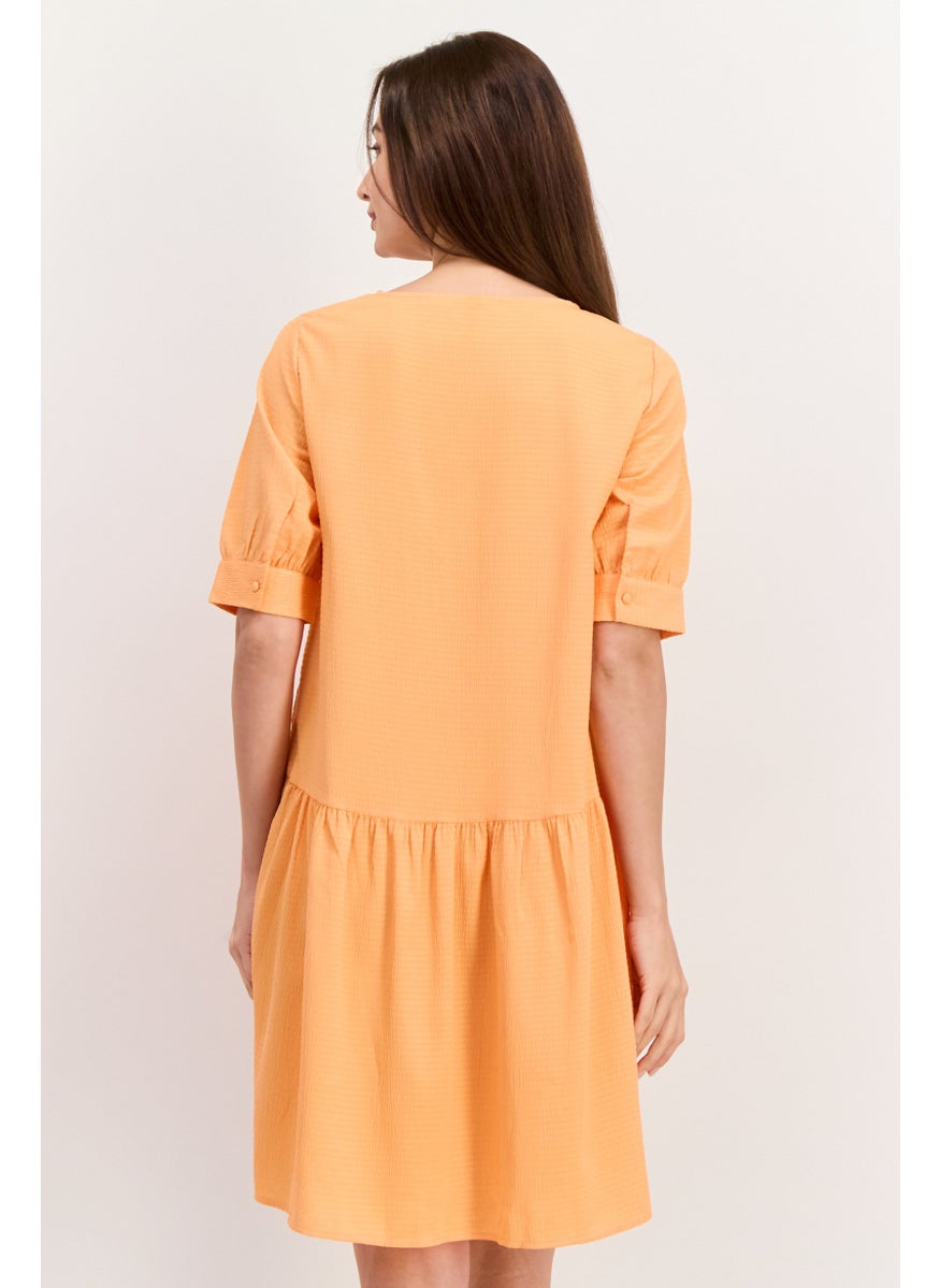 PIECES Women Textured Mini Dress, Orange  - Image 2