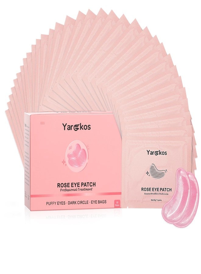 Yargkos 32 Pairs Pink Under Eye Patches, Rose Cooling Hydrating Eye Mask for Dark Circles Puffiness Puffy Eyes, Anti Wrinkle Collagen Undereye Pad, 32 Sets Women Travel Beauty Skincare Face Gel - Image 1