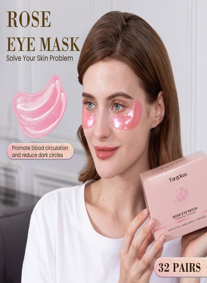 Yargkos 32 Pairs Pink Under Eye Patches, Rose Cooling Hydrating Eye Mask for Dark Circles Puffiness Puffy Eyes, Anti Wrinkle Collagen Undereye Pad, 32 Sets Women Travel Beauty Skincare Face Gel - Image 2