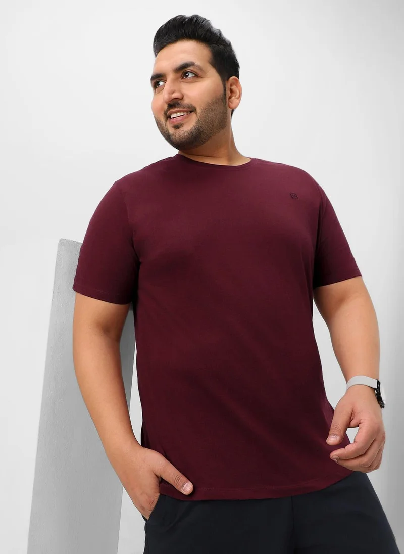 Urbano Plus Men's Maroon Solid Regular Fit Round Neck Cotton T-Shirt