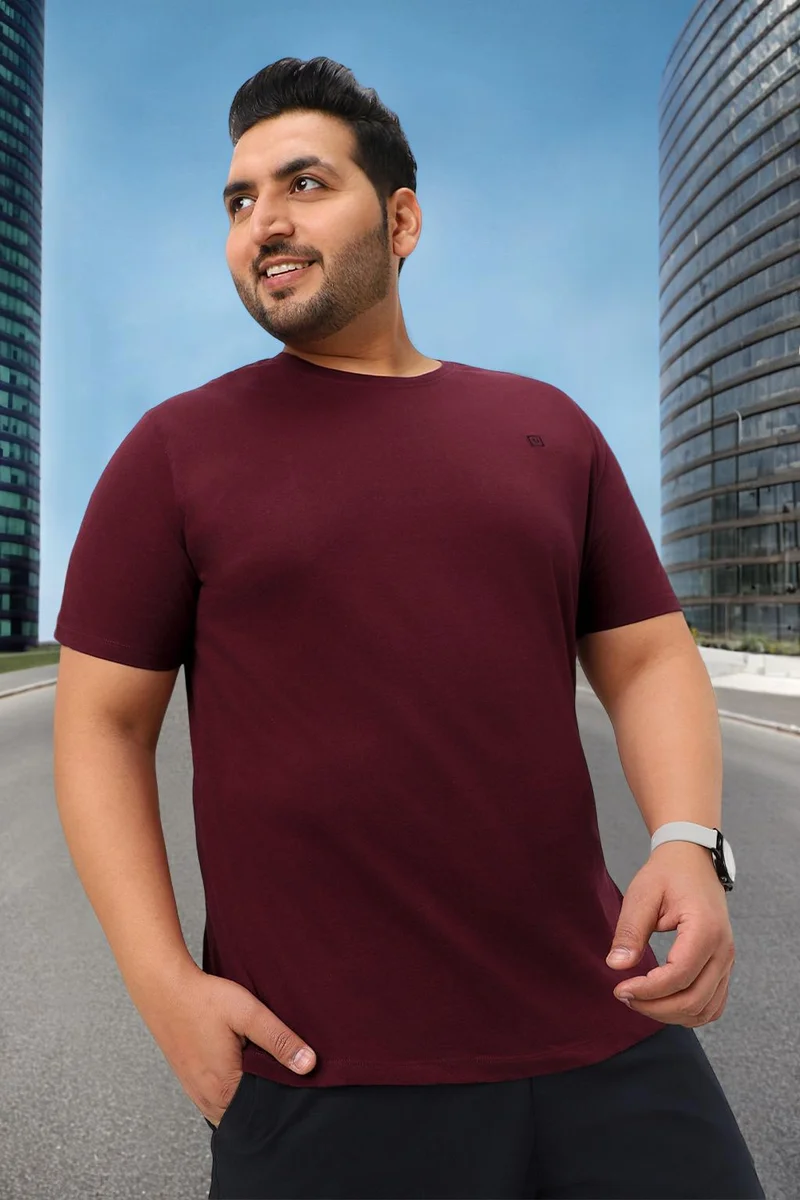 Urbano Fashion  Urbano Plus Men's Maroon Solid Regular Fit Round Neck Cotton T-Shirt for Men | Best Price UAE