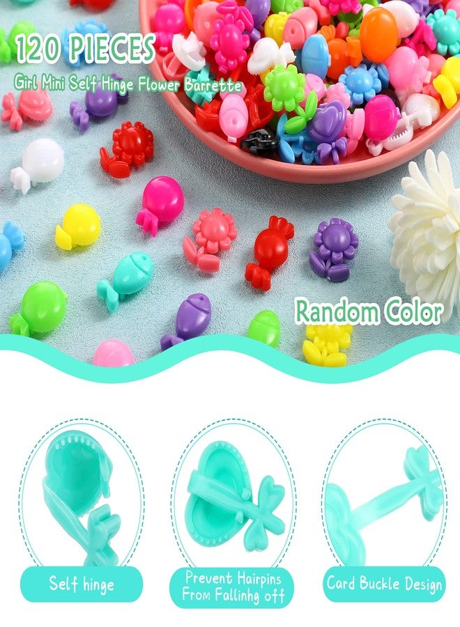 Janinka 120 Pieces Self Hinge Plastic Hair Clips Hair Barrettes for Girls Multi Coloured Flower, Candy, Fish 80s 90s Mini Cartoon Design Barrettes Pins for Toddler Girls - Image 3