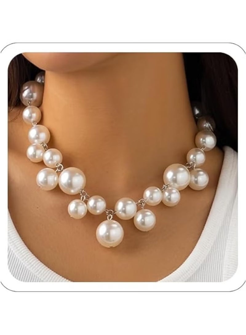 Huitich Statement Pearl Beaded Necklace – Alloy & Imitation Pearl, 42cm + 6cm Extender - Image 4