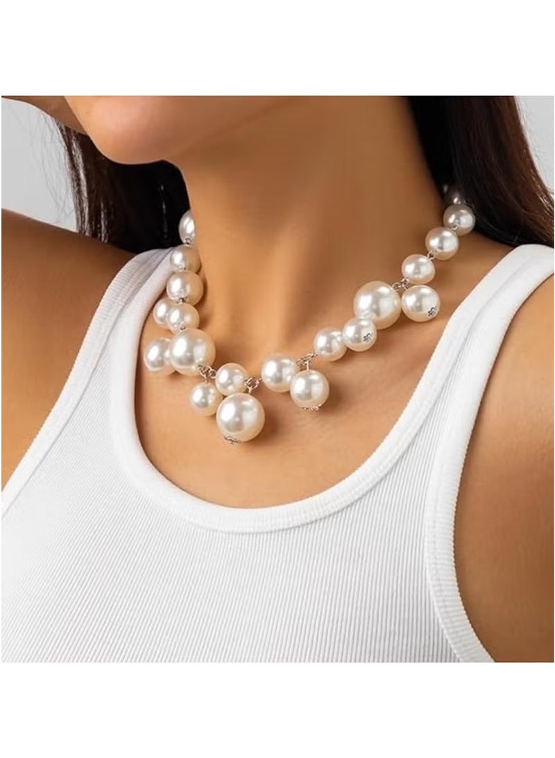 Huitich Statement Pearl Beaded Necklace – Alloy & Imitation Pearl, 42cm + 6cm Extender - Image 2