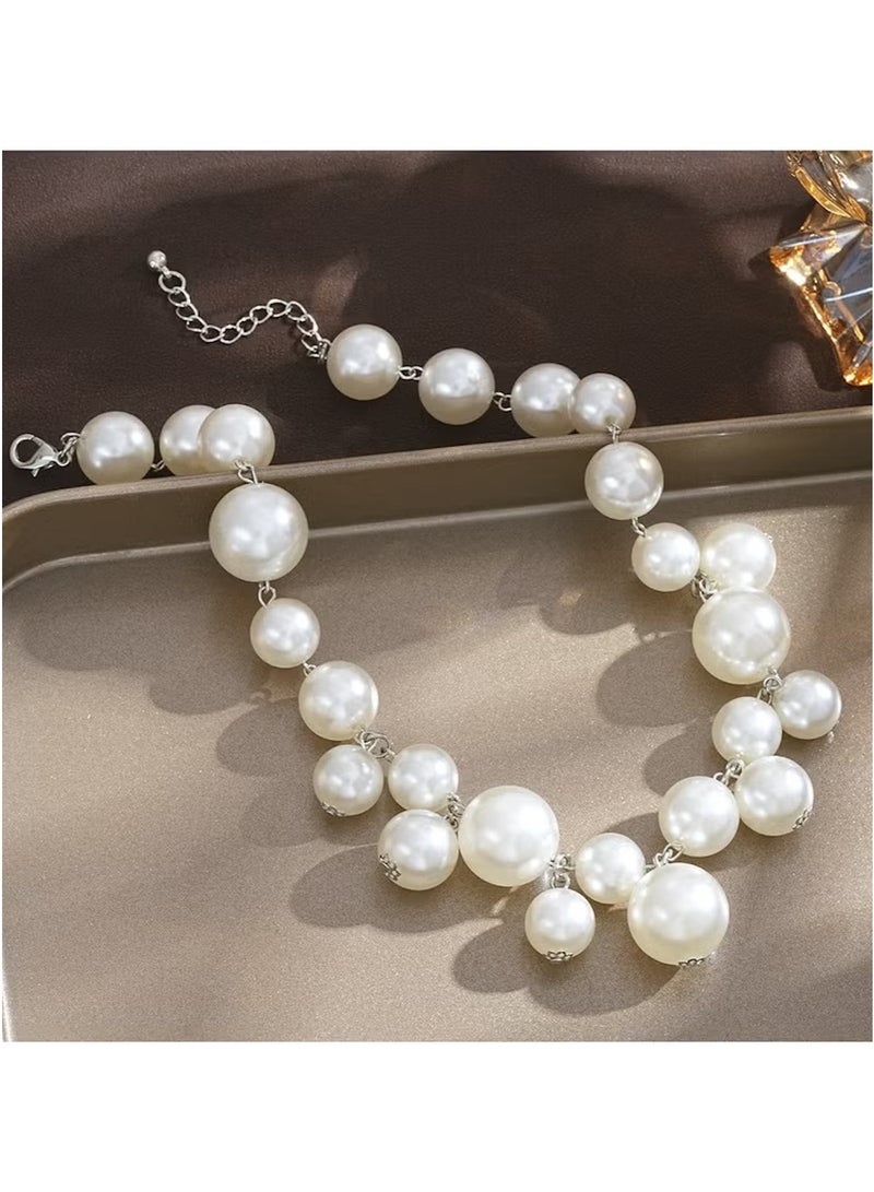 Huitich Statement Pearl Beaded Necklace – Alloy & Imitation Pearl, 42cm + 6cm Extender - Image 5