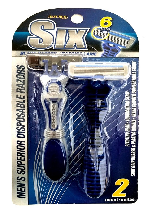 NoyaZaki 6-Blade Disposable Shaving Razor System - Twin Value Pack - Blue - Men's Modern Style - Plastic, Rubber Handle - Sensitive Skin