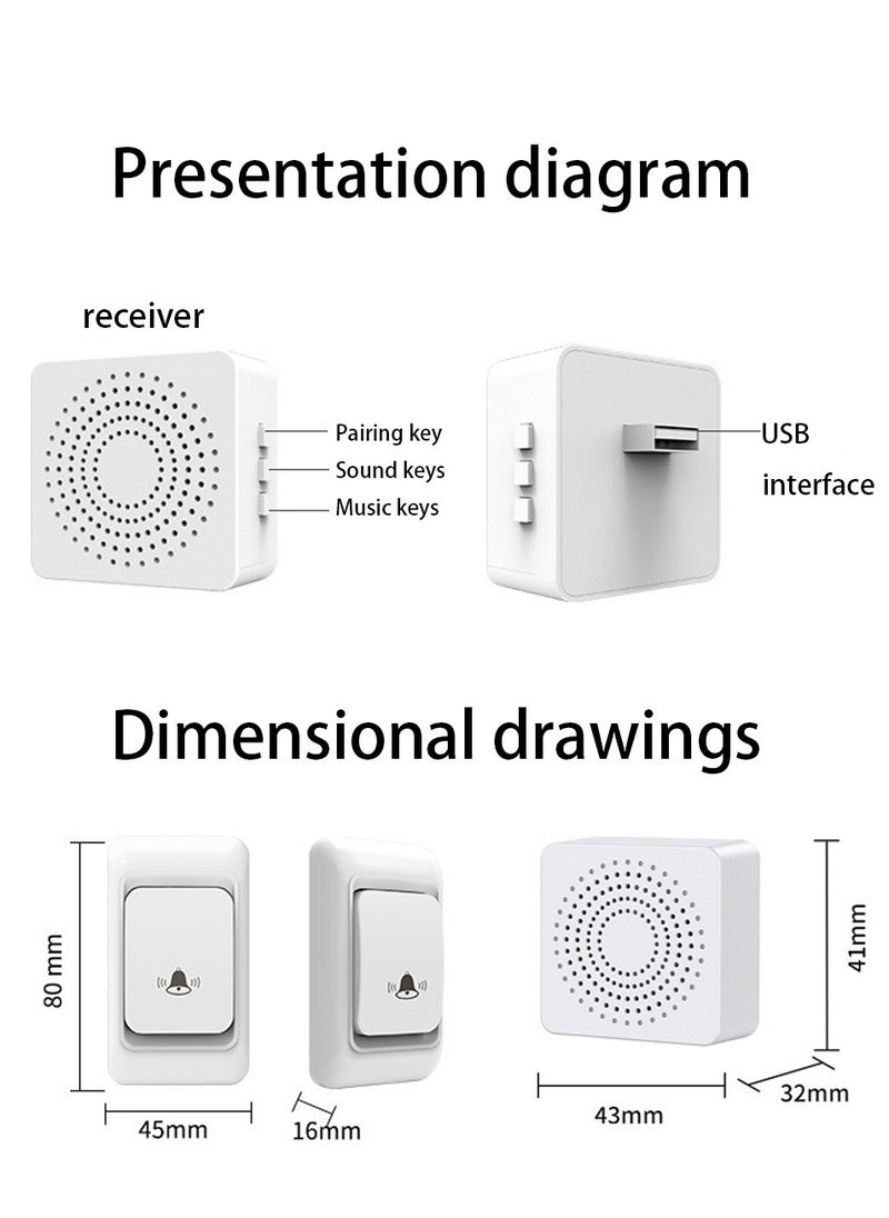 Generic Wireless Doorbell, 400m Range, USB Port Outdoor Waterproof Door Chime with 38 Melodies,5 Volume Levels,House Bell, Expandable Bell for Home Office, Black  - Image 5