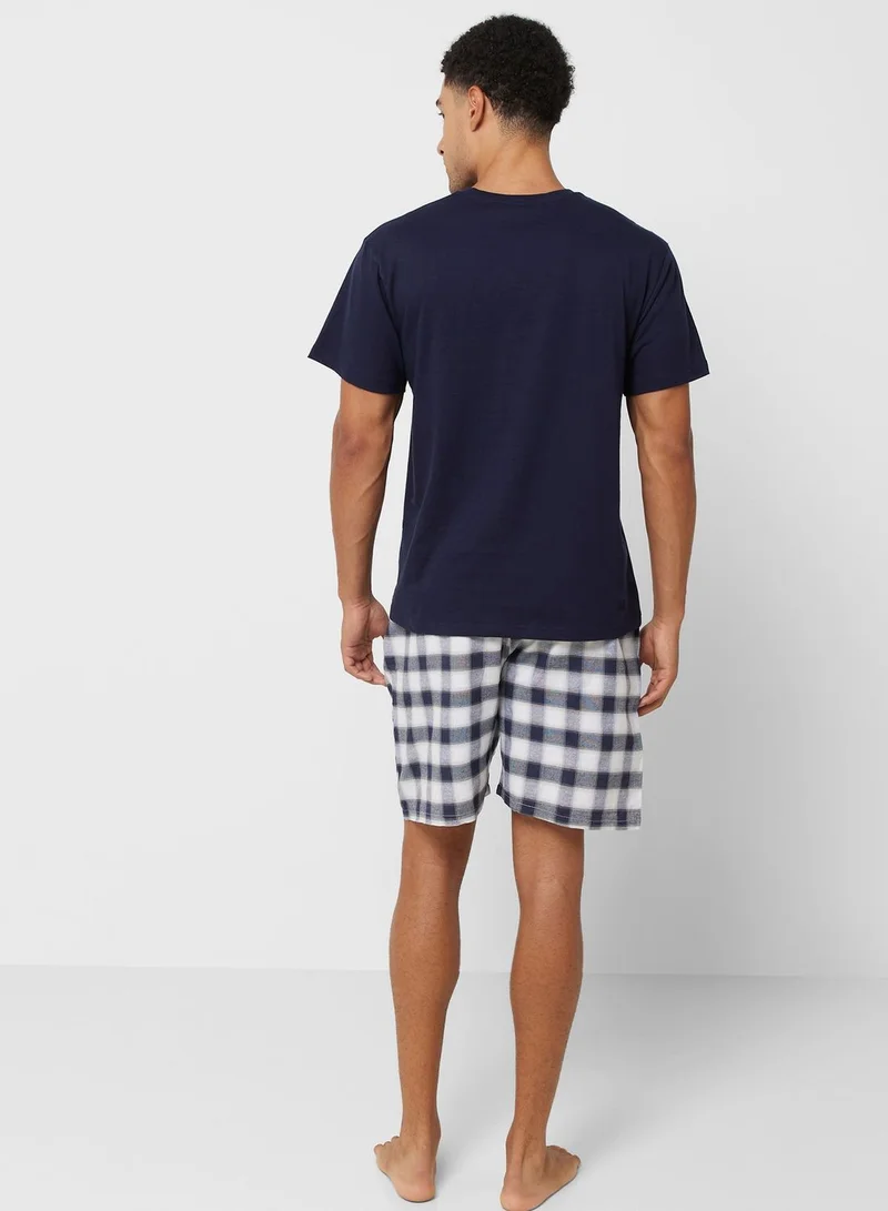 Seventy Five Men'S Foxbury Jersey Short Sleeve T-Shirt & Woven Check Shorts