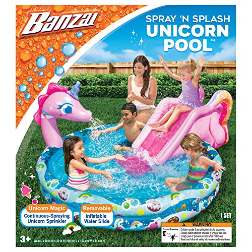 BANZAI Spray 'N Splash Unicorn Pool, Length: 78 in, Width: 60 in, Height: 32 in, Inflatable Outdoor Backyard Water Slide Splash Toy - Image 2