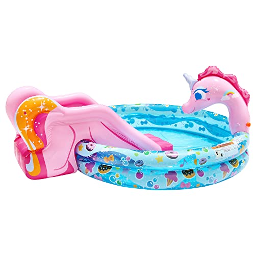 BANZAI Spray 'N Splash Unicorn Pool, Length: 78 in, Width: 60 in, Height: 32 in, Inflatable Outdoor Backyard Water Slide Splash Toy - Image 3