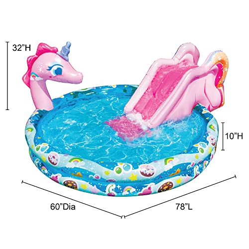 BANZAI Spray 'N Splash Unicorn Pool, Length: 78 in, Width: 60 in, Height: 32 in, Inflatable Outdoor Backyard Water Slide Splash Toy - Image 5