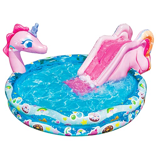 BANZAI Spray 'N Splash Unicorn Pool, Length: 78 in, Width: 60 in, Height: 32 in, Inflatable Outdoor Backyard Water Slide Splash Toy - Image 1