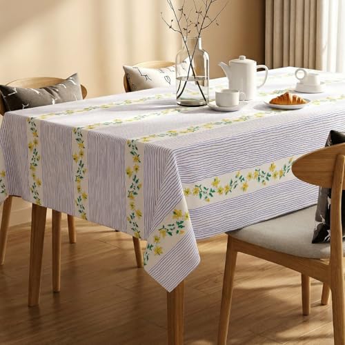 Urban Space Table Cover for Dining 6 Seater, Water, Dust and Stain Resistant Dining Table Cloth for 6 Seater, Anti Skid Cover Cloth for Center Table, Home Decor (Vine Lines Blue- 52"x92") - Image 1