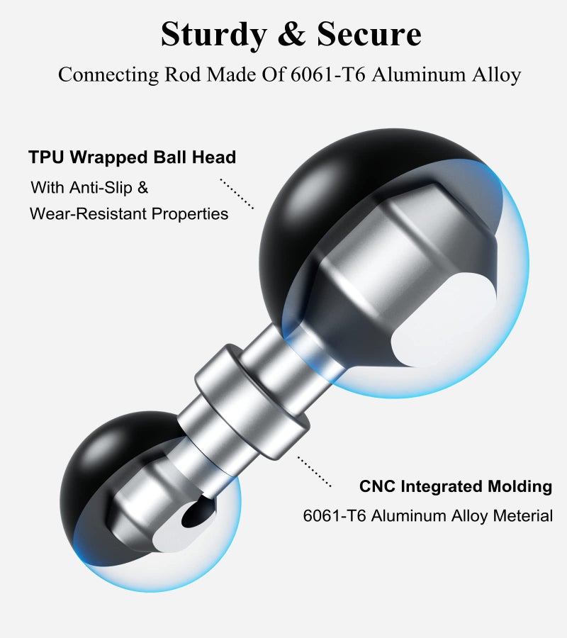 BRCOVAN 1'' to 17mm Ball Adapter, Compatible with RAM Mounts B Size Double Socket Arm, Suitable for 17mm Swivel Ball Mounting Pattern Device Mounts - Image 2