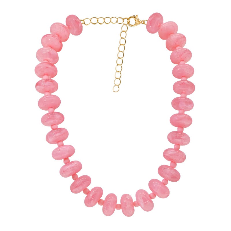 CIOOU Chunky Beaded Necklace for Women Large Big Bead Choker Necklaces Trendy Boho Bold Statement Beads Neck Summer Jewelry Accessories pink - Image 2