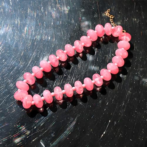 CIOOU Chunky Beaded Necklace for Women Large Big Bead Choker Necklaces Trendy Boho Bold Statement Beads Neck Summer Jewelry Accessories pink - Image 3