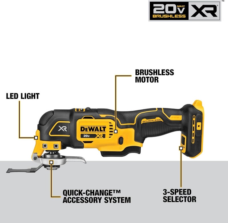 DEWALT 20V MAX XR Oscillating Tool Kit with Blades, 3 Speed Cordless Brushless Multitool, Up to 20,000 OPM, LED Light, Battery and Charger Included (DCS356C1) - Image 2