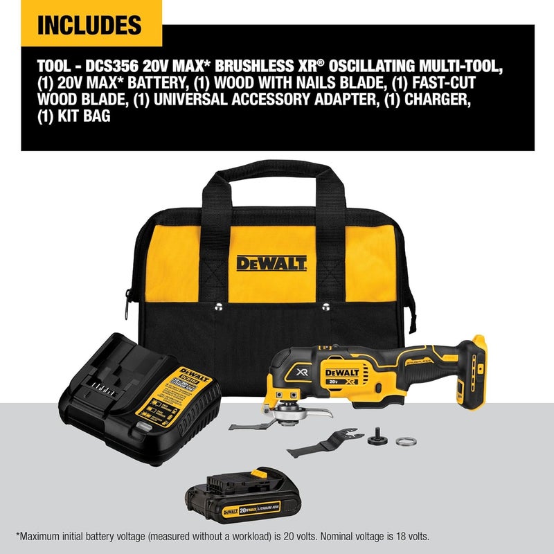 DEWALT 20V MAX XR Oscillating Tool Kit with Blades, 3 Speed Cordless Brushless Multitool, Up to 20,000 OPM, LED Light, Battery and Charger Included (DCS356C1) - Image 3