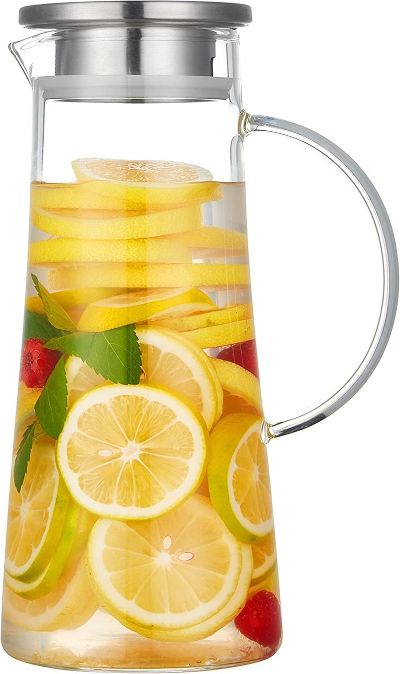 KELVEE كاراف كيلفي 1.3 لتر من زجاج البورسليكات العالي مع غطاء ستانلس ستيل قابل للفتح، إبريق ماء ساخن/بارد، عصير/شاي مثلج، نبيذ، قهوة، حليب. - Image 1