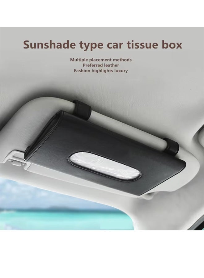 مجيد حامل علبة مناديل للسيارة، حامل مناديل للسيارة، حافظة مناديل للسيارة، مشبك مناديل ورقية معلق، علبة مناديل من جلد البولي يوريثان، كرتون ورقي، حامل قناع للسيارة (أسود) - Image 2